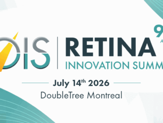 Banner for the 9th Annual OIS Retina Innovation Summit, taking place July 14, 2026, at the DoubleTree Montreal. The design features the OIS logo, a hotel building, and a conference audience.