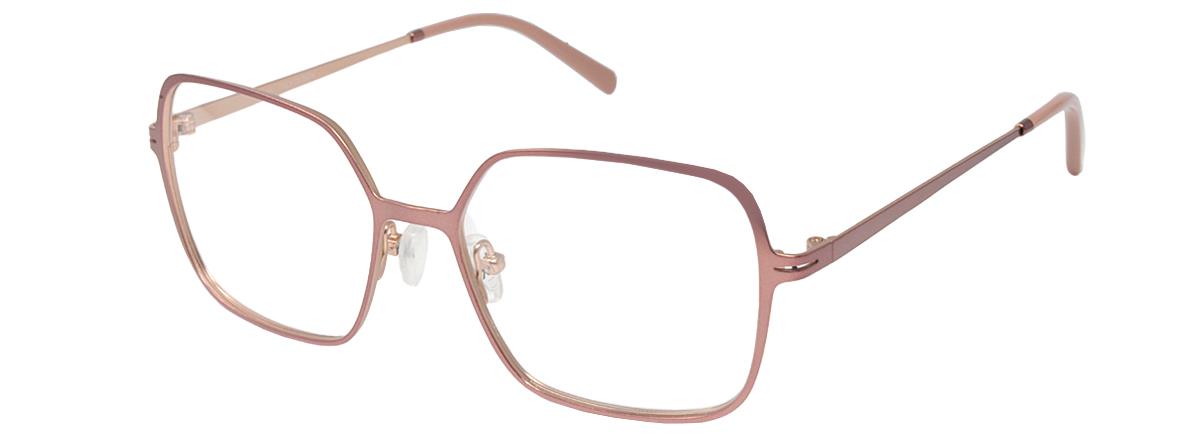 Lunettes de vue carrées et surdimensionnées pour femmes, avec une monture fine en métal rose doré.
