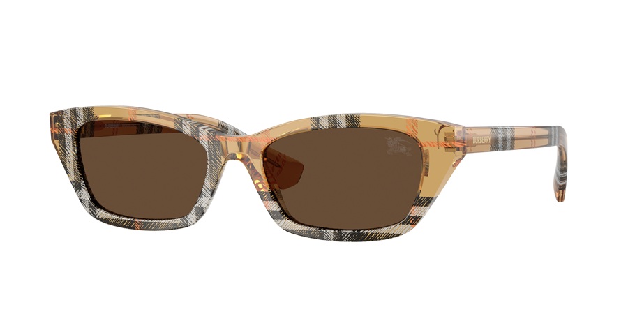 Lunettes de soleil Burberry BE4488 rectangulaires coloris sable check, verres dégradés et motif Burberry Check signature