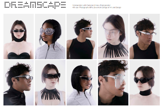 Grid of ten fashion portraits featuring futuristic eyewear styles from the Dreamscape photography collaboration.