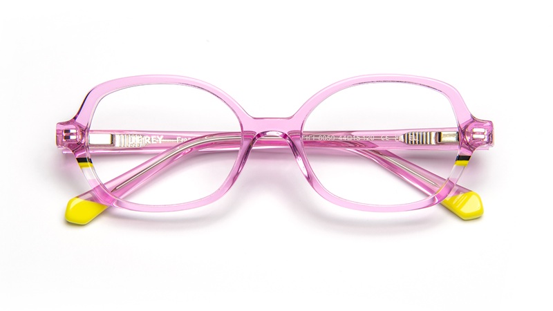 J.F. Rey Kids FIFI 8050 pink transparent acetate glasses with yellow temple tips for girls