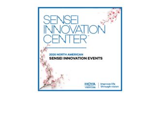Image de relations publiques pour le Centre d’innovation Sensei de HOYA Vision Care et les événements Sensei Innovation 2026, représentant des fleurs de cerisier et le logo HOYA.