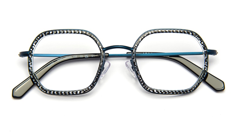J.F. Rey Kids HUGO 2005 teal and black geometric metal eyeglasses for children