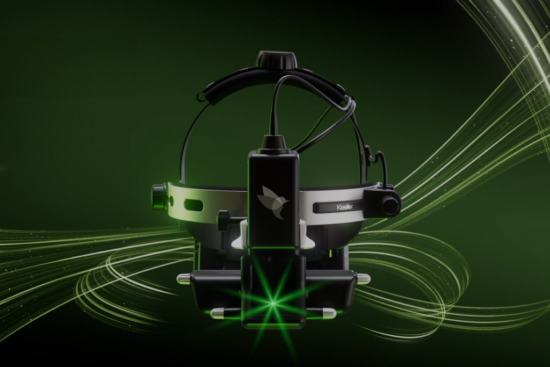 Lumibird Medical Integre LIO wireless laser indirect ophthalmoscope for retinal photocoagulation and retinal laser procedures.