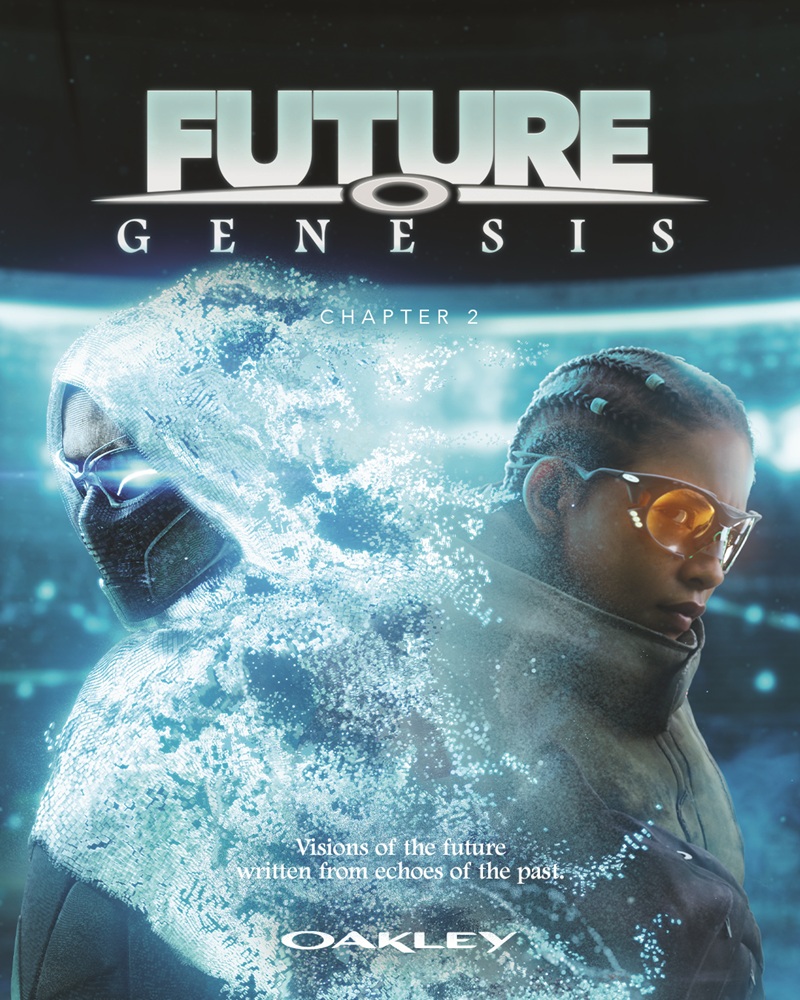 Oakley Future Genesis Chapter 2 comic book cover featuring characters Jupiter and Maxine Fearlight with futuristic eyewear.