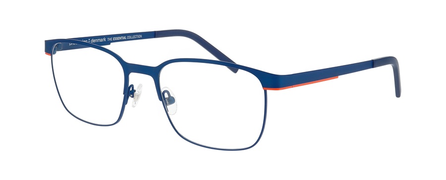 Prodesign RACE II eyeglasses featuring a sporty, matte blue metal frame with a rectangular shape and contrasting red milling details on the temples.