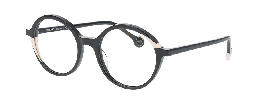 WOOW VICE VERSA eyeglasses, black round frame with beige asymmetric colour accents, side view
