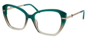 BCBGMAXAZRIA Sibylle cat-eye prescription frames in green teal fade acetate with gold metal temples