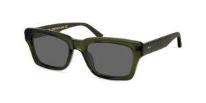 Lowercase Bowery rectangular sunglasses in translucent olive green acetate