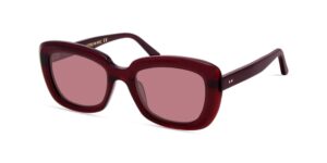 Lowercase Broadway square sunglasses in deep oxblood red acetate with rose-tinted lenses