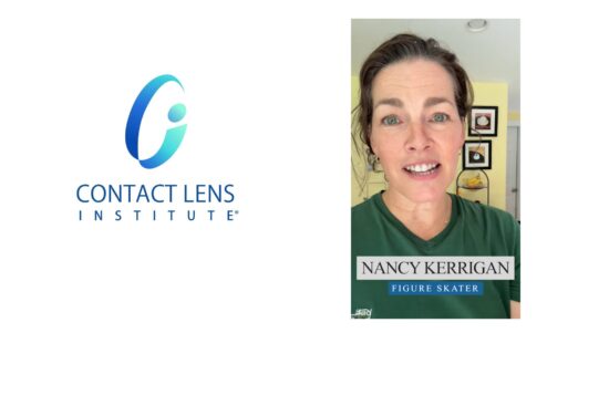 Contact Lens Institute logo alongside Nancy Kerrigan, Olympic figure skater, in a video still promoting The EASY Way contact lens care campaign