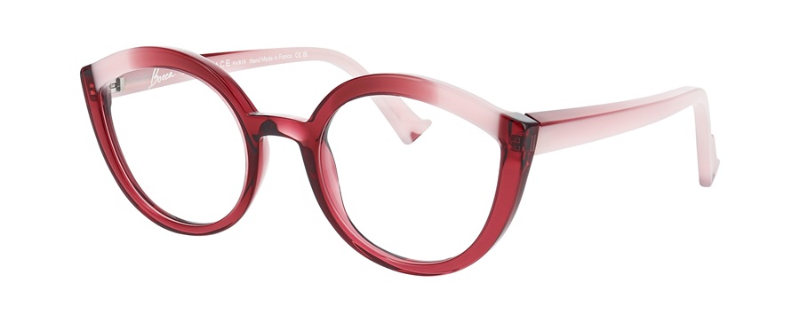 Lunettes FACE À FACE BOCCA TWINE 1, collection MARKER, monture féminine arrondie au dégradé bicolore rouge cerise et rose poudré.