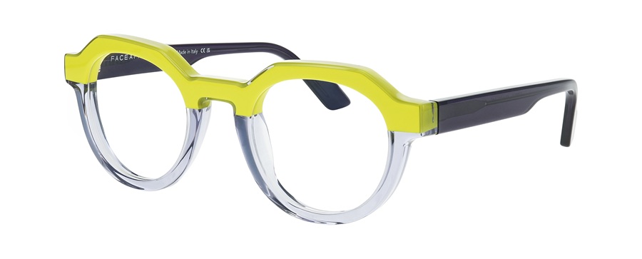 FACE A FACE JUDD 1 eyeglasses in neon yellow and clear acetate with dark temples from the AW26 MARKER collection.