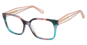 Nicole Miller Grasse rectangular multi-colored acetate glasses frame with light pink layered temples