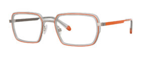 OGI clear and orange square frames with metal bridge details