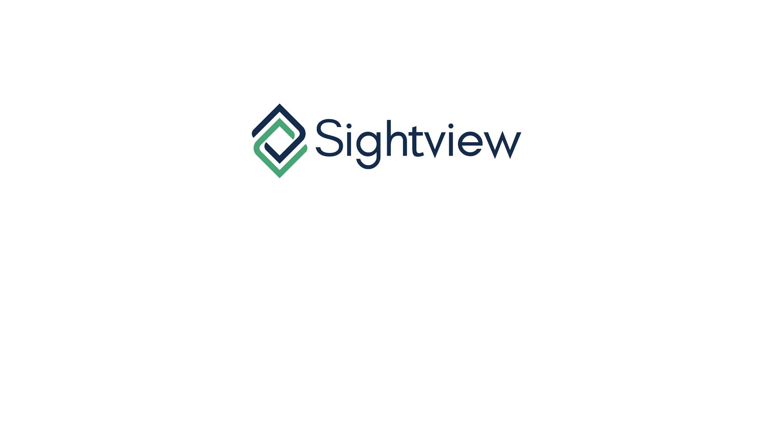 Logo de la marque Sightview avec typographie bleu foncé et icône en losange géométrique vert sur fond blanc.