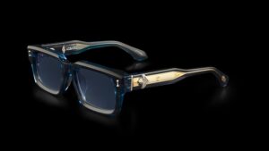 Agbassio The Architect sunglasses in translucent blue Japanese acetate with gold side temple details