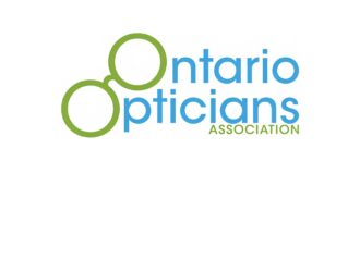Ontario Opticians Association official logo featuring green eyeglasses icon and blue text