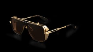 Lunettes de soleil Agbassio The Visionary type aviateur avec cercles en acétate écaille, double pont en titane doré et coques latérales