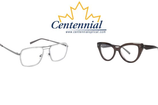 Centennial Optical August 2026 featured frame release banner with Two Blind Brothers aviator and Vera Wang cat-eye eyeglasses