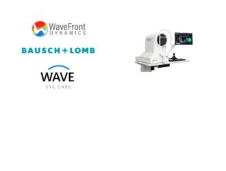 Analyseur de vision WaveDȳn de WaveFront Dynamics avec les logos de Bausch + Lomb et WAVE Eye Care
