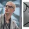 A blond man wearing black Blackfin FW26 Urban Sync rectangular titanium prescription glasses in Berlin, alongside a close-up of the frames.