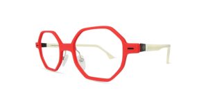 Lunettes de vue mixtes Spectaful AURA LIGHT Dante C2, design octogonal avec face en polymère rouge vif et branches en acétate blanc cassé.