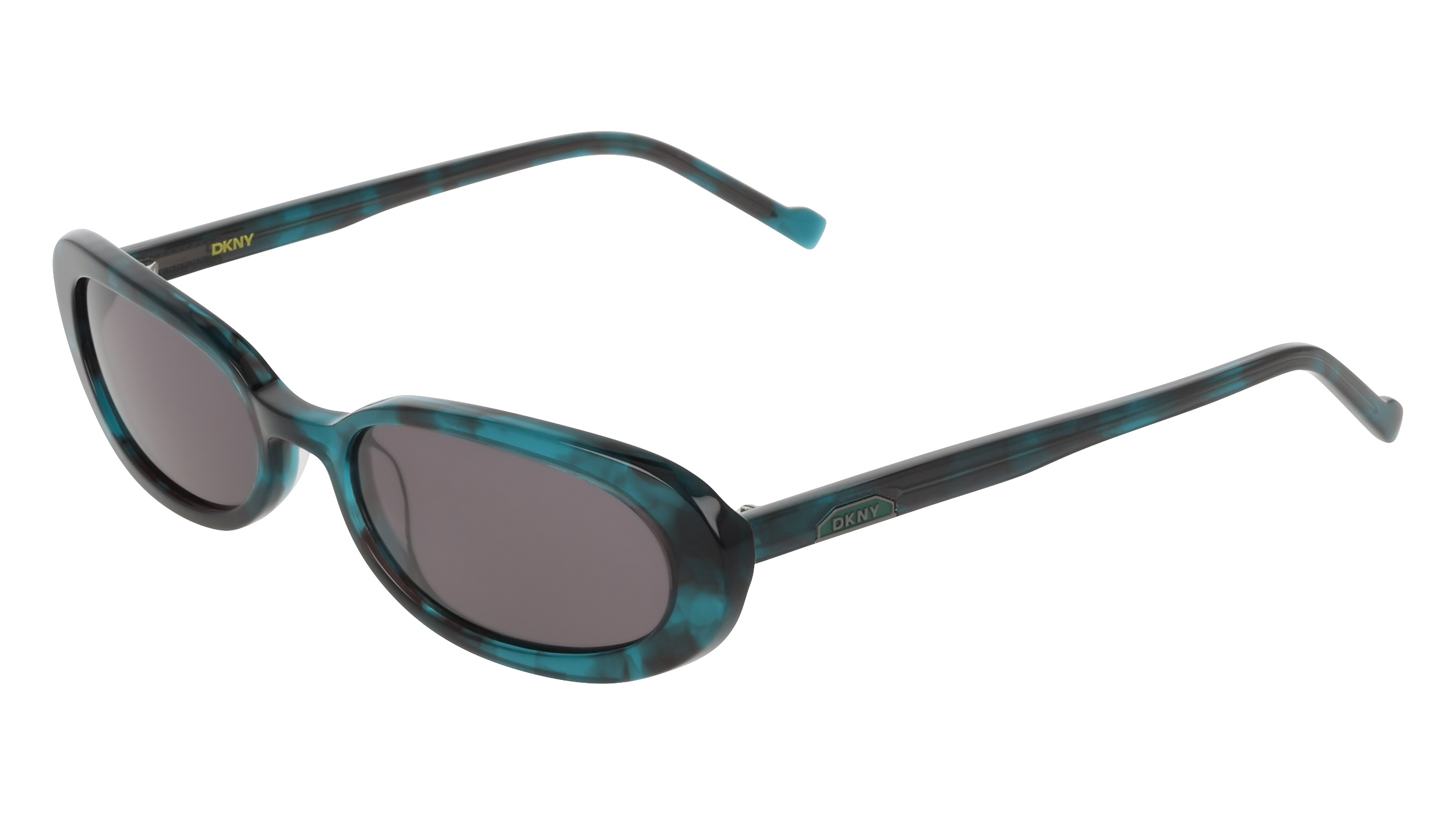 DKNY DK562S oval teal tortoiseshell sunglasses with grey lenses and logo temple insert