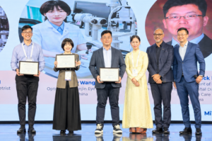 HOYA Vision Care MiYOSMART Case Study Contest 2026 Asia-Pacific finalists and award presenters stage photo at AOC