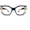 Front view of Ultra Limited LERICI squared women's eyeglasses in solid black, featuring extended lateral wing inserts made of multi-layered light pastel and patterned acetate along the outer edges.