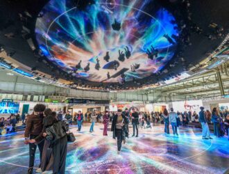 Immersive ceiling projection at MIDO 2026 exhibition hall
