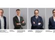 A composite image featuring headshots of four Marcolin and Marchon executives against grey backgrounds: Ross Brownlee (President Eyewear EMEA & APAC), Marco D’Acunzo (President Eyewear Americas), Lorenzo Barberio (Managing Director APAC), and Antonio Castiglione (Managing Director LATAM).