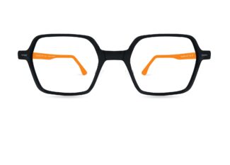 Spectaful AURA LIGHT Nomai C1 unisex cat-eye eyeglasses with matte black polymer front and vibrant orange acetate inner temples