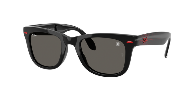 Ray-Ban Wayfarer Folding MARVEL Spider-Man sunglasses in glossy black with red web graphics on temples and spider logo on lens