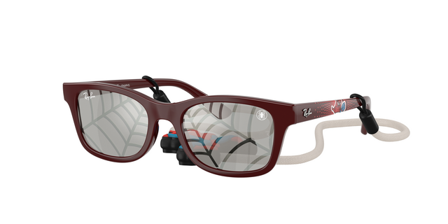 Lunettes de soleil pour enfants Ray-Ban MARVEL Spider-Man 0RJ9086S rouge foncé avec verres miroirs motif toile et cordon de sécurité