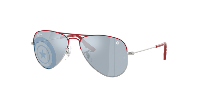 Lunettes de soleil pour enfants Ray-Ban Mini Aviator MARVEL Captain America avec monture rouge, verres bleus et graphique de bouclier