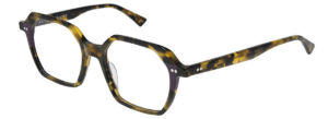 Alfred Sung AS5446 tortoise shell polygon eyeglasses frame with purple temple accents