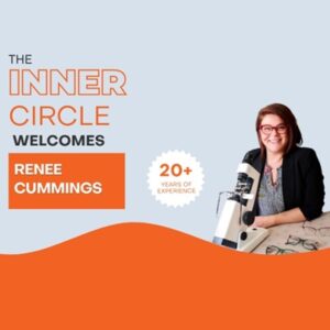 Graphique d'Eye Care Collective accueillant Renee Cummings, opticienne d'ordonnance diplômée avec plus de 20 ans d'expérience, comme ambassadrice du programme The Inner Circle.