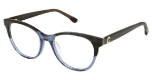 Champion HAZEL round athletic eyeglasses frame in translucent smoke chambray blue and black