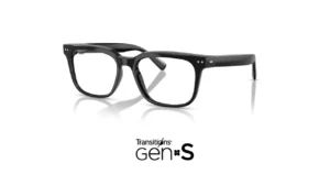 Black square-frame Nuance Audio Plus smart glasses featuring Transitions Gen S photochromic lenses