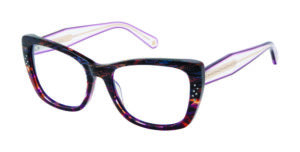 Nicole Miller SURLOUP cat-eye eyeglasses frame in Berry Multi tortoise shell with embellished corners