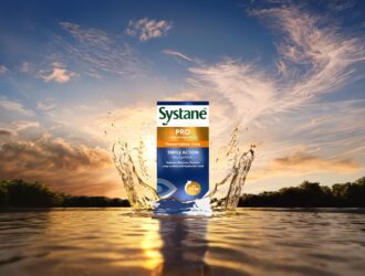 Gouttes lubrifiantes pour les yeux Systane PRO sans agent de conservation offrant un soulagement triple action de la sécheresse oculaire au coucher du soleil