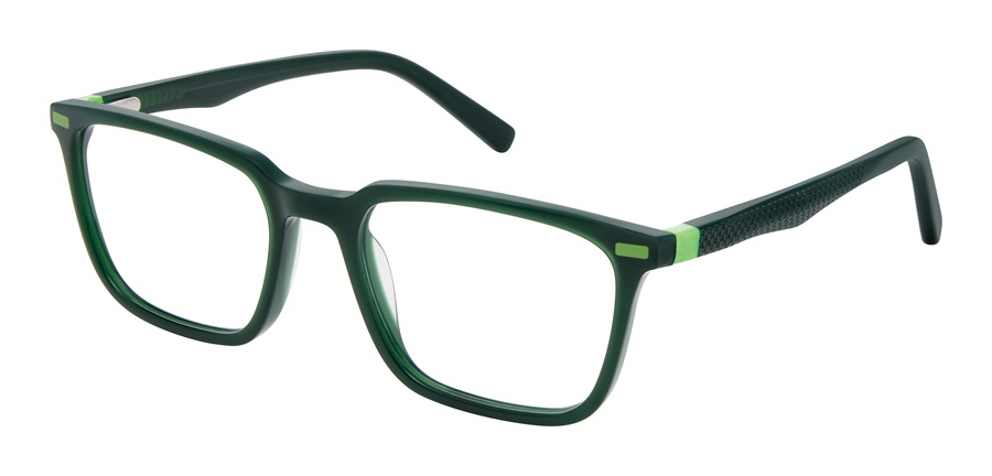 Monture de lunettes carrée pour garçons Superflex Kids SFK-344 vert forêt avec détails vert vif.