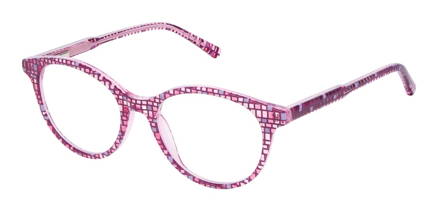 Superflex Kids SFK-345 girls round checkered eyeglasses in vibrant pink and purple.