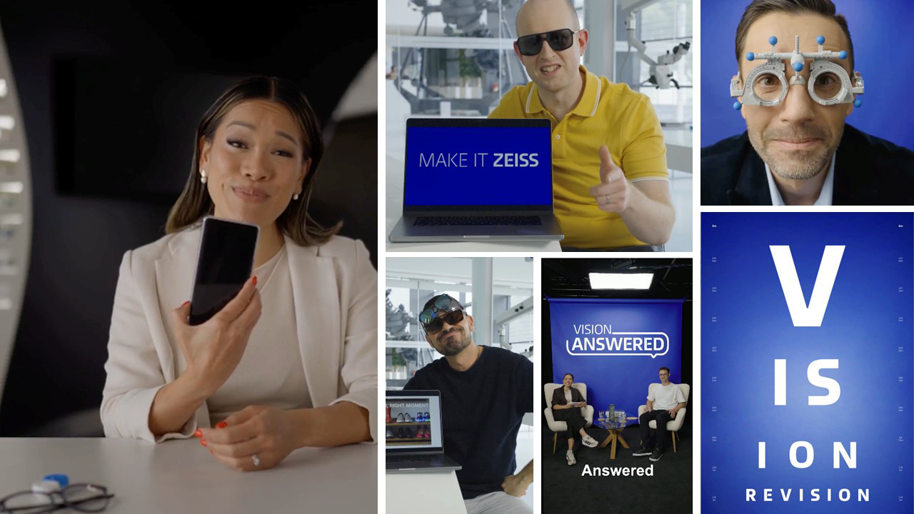 Collage featuring ZEISS educational video series formats for TikTok and YouTube social media channels